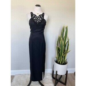 Vintage Jessica McClintock Gunne Sax Black Lace Detail Long Dress Size 7/8